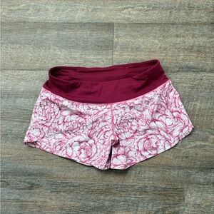 Lululemon Athletica Floral Burgundy and Pink Athletic Shorts